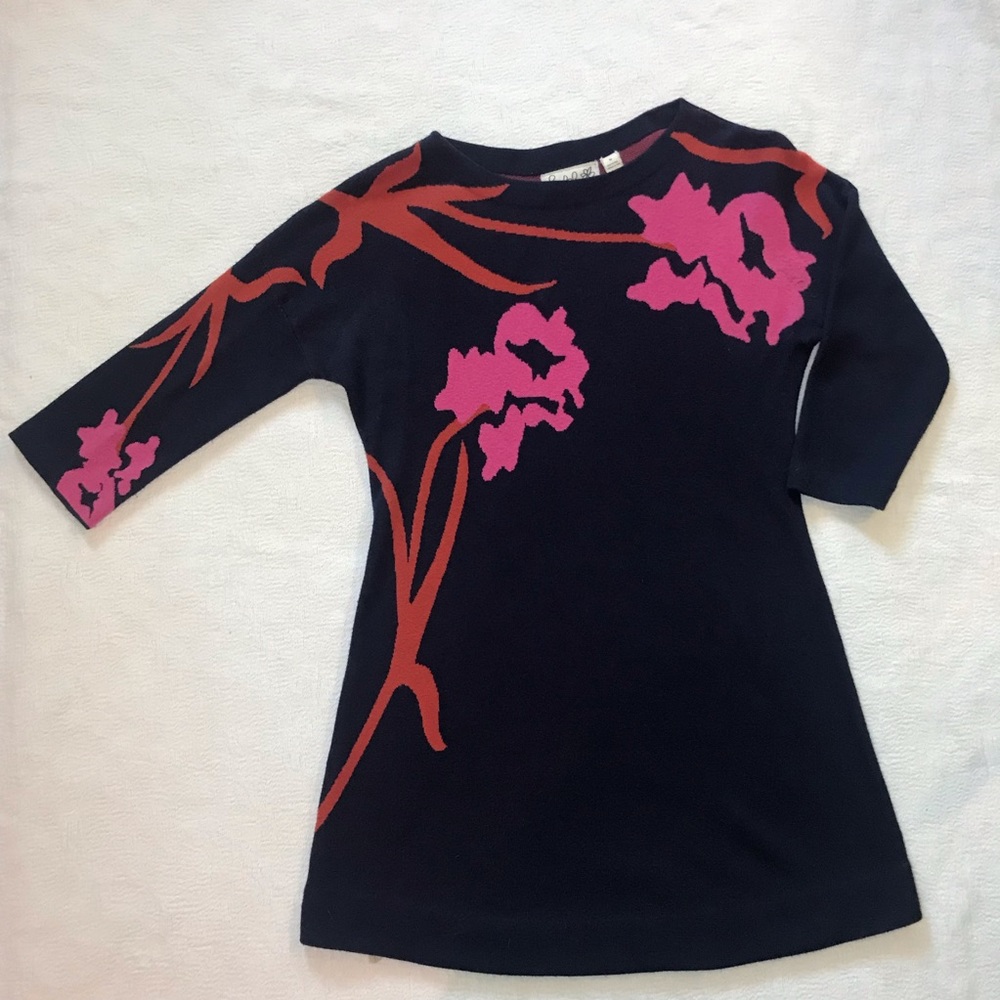 Navy Anthropologie dress with floral design